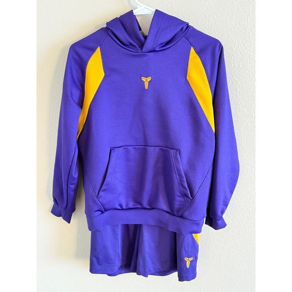 Nike NWT Kobe Bryant Kids Basketball Hoodie and Shorts Set Purple Yellow L/XL - Picture 1 of 9